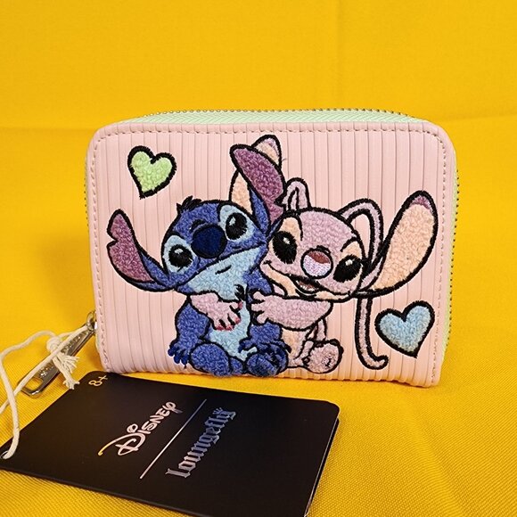 Loungefly Disney Lilo and Stitch Angel Corduroy Pastel Color Block Zip Wallet - Picture 1 of 13